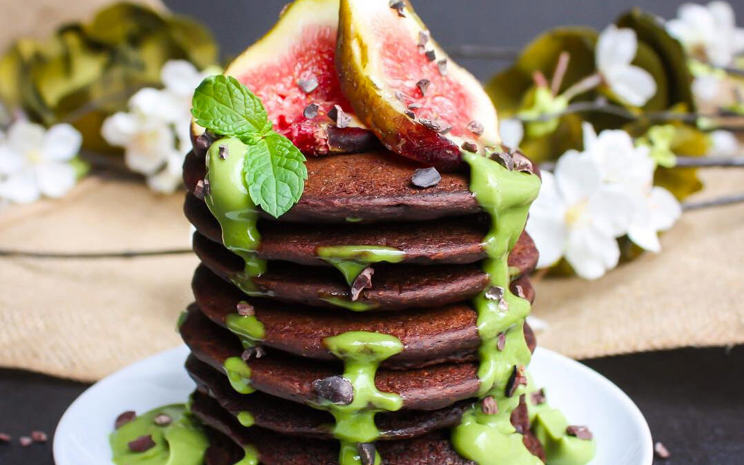 Vegan Choc Mint Matcha Protein Pancakes Recipe