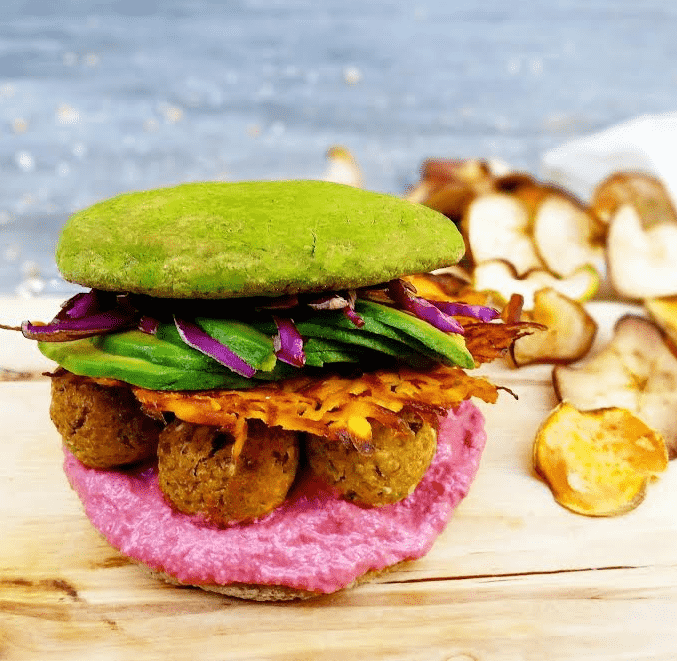 Vegan Falafel Matcha Burger By Urban Raw Nutritionist