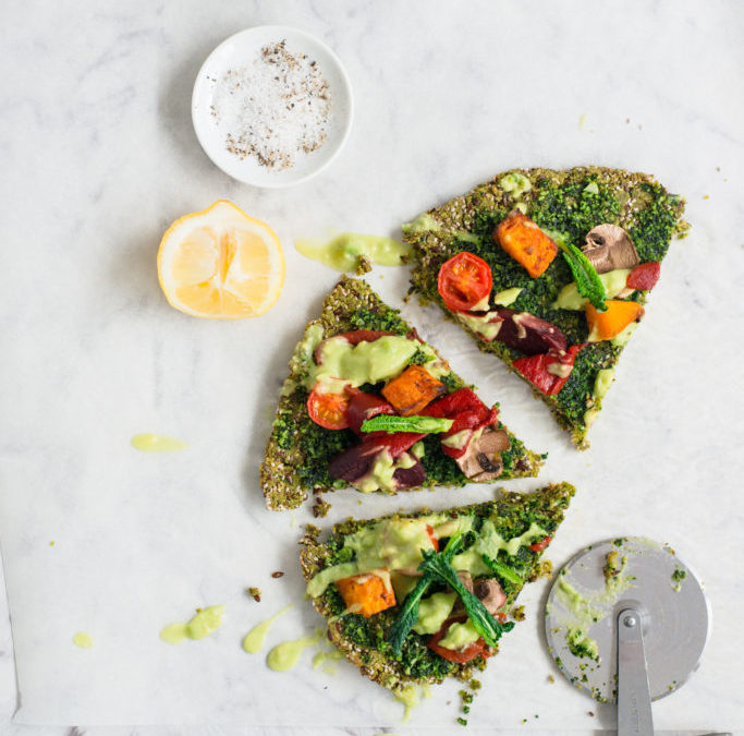 Matcha Cauliflower Based Pizza With Kale Pesto