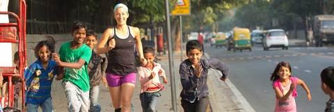 Samantha Gash running with kids
